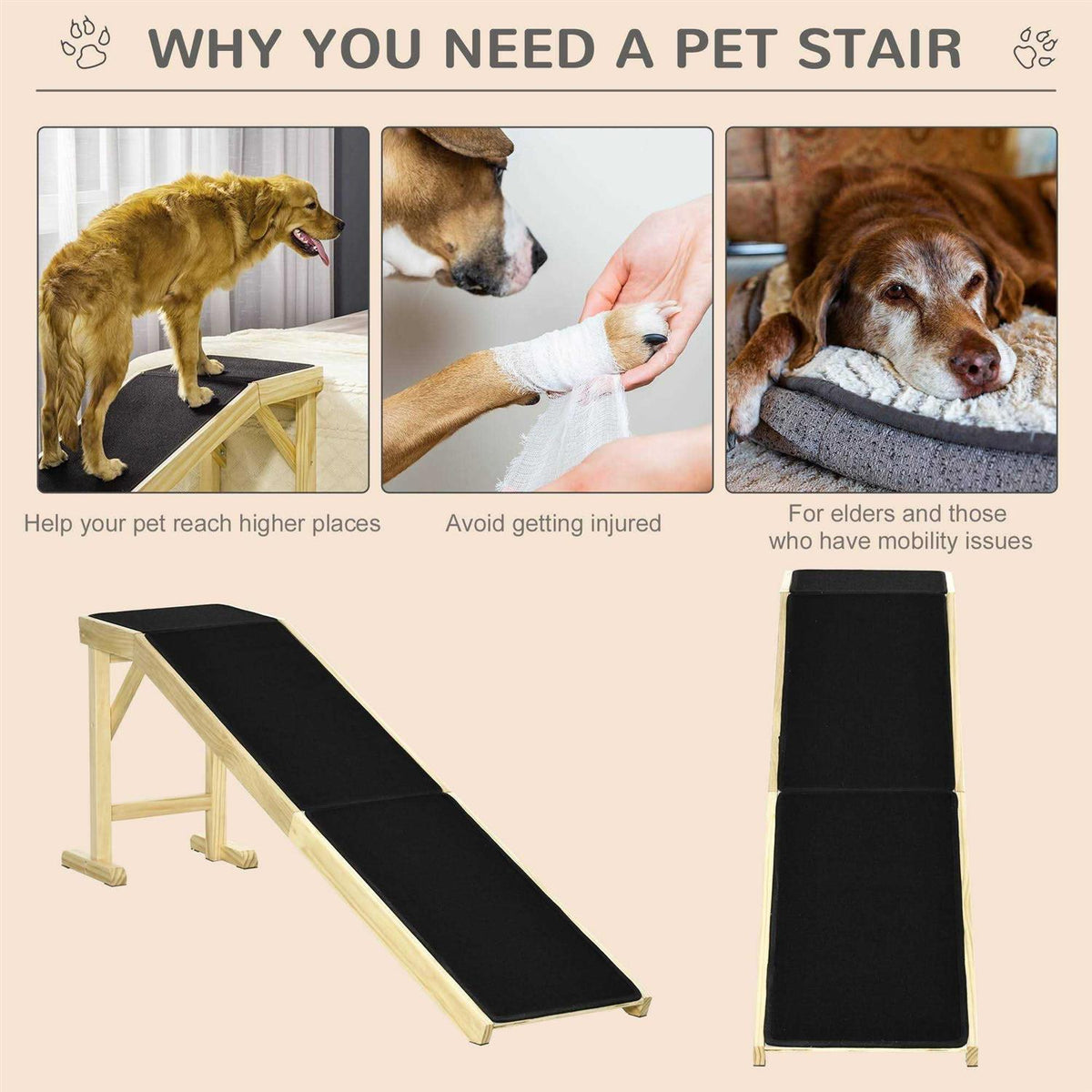 Dog Bed Ramp with Non-Slip Carpet M3562