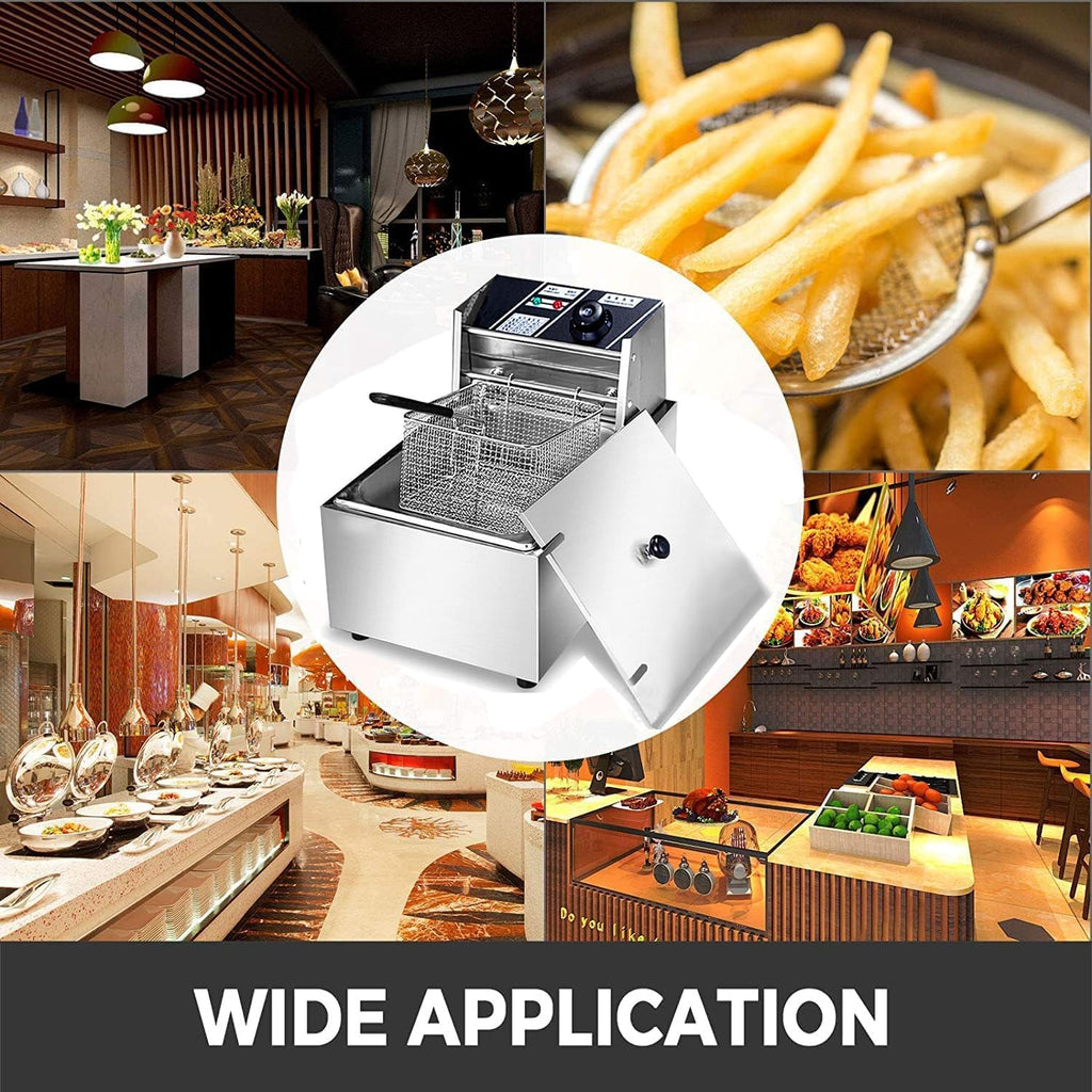 6 L Stainless Steel Electric Deep Fryer with Basket and Lid V23044