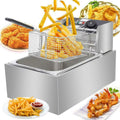 6 L Stainless Steel Electric Deep Fryer with Basket and Lid V23044