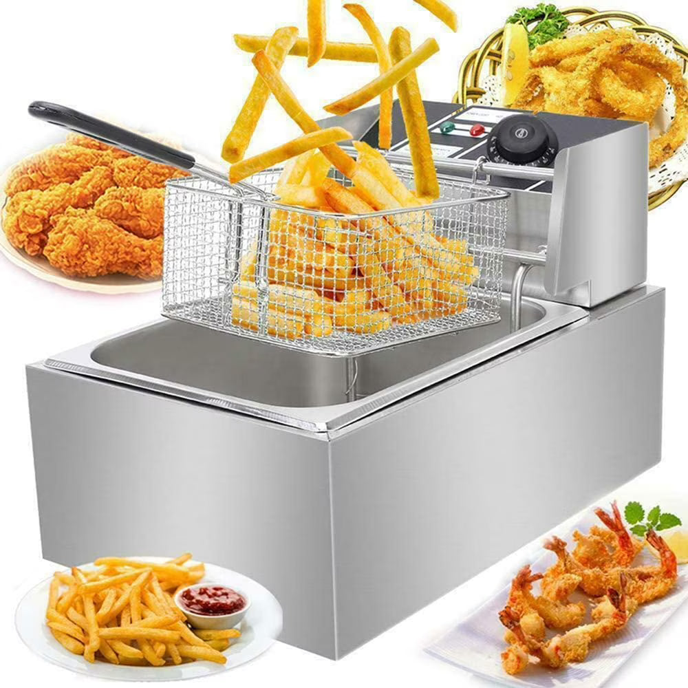 6 L Stainless Steel Electric Deep Fryer with Basket and Lid V23044