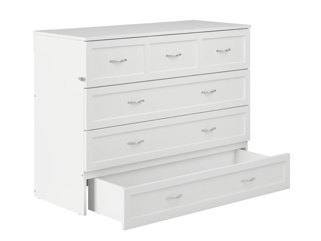 White Solid Wood Murphy Bed Chest with Mattress Q71419