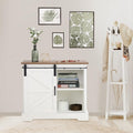 White Farmhouse Storage Chest with Sliding Barn Door and Metal Knob Y76895