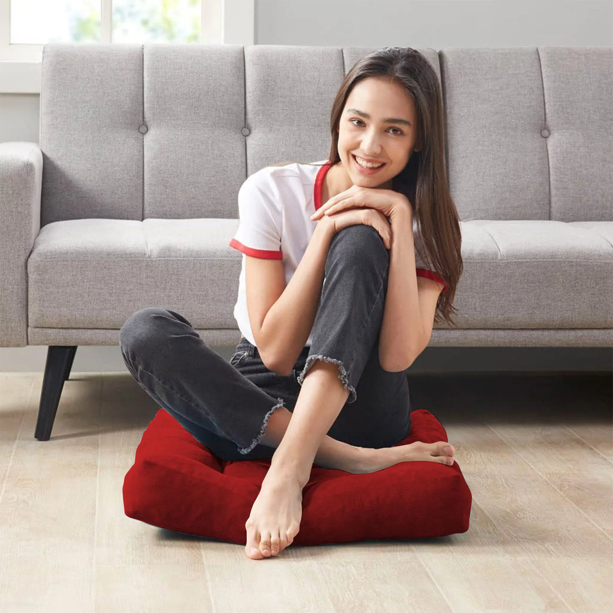 22"x22" Square Tufted Floor Pillow W7741