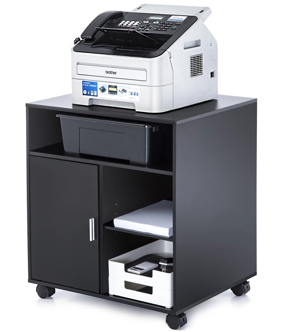 Black Printer Stand with Storage and Wheels Y6552