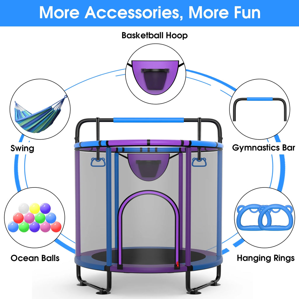 60'' Kids Trampoline with Swing, Enclosure Net and Basketball Hoop U98757