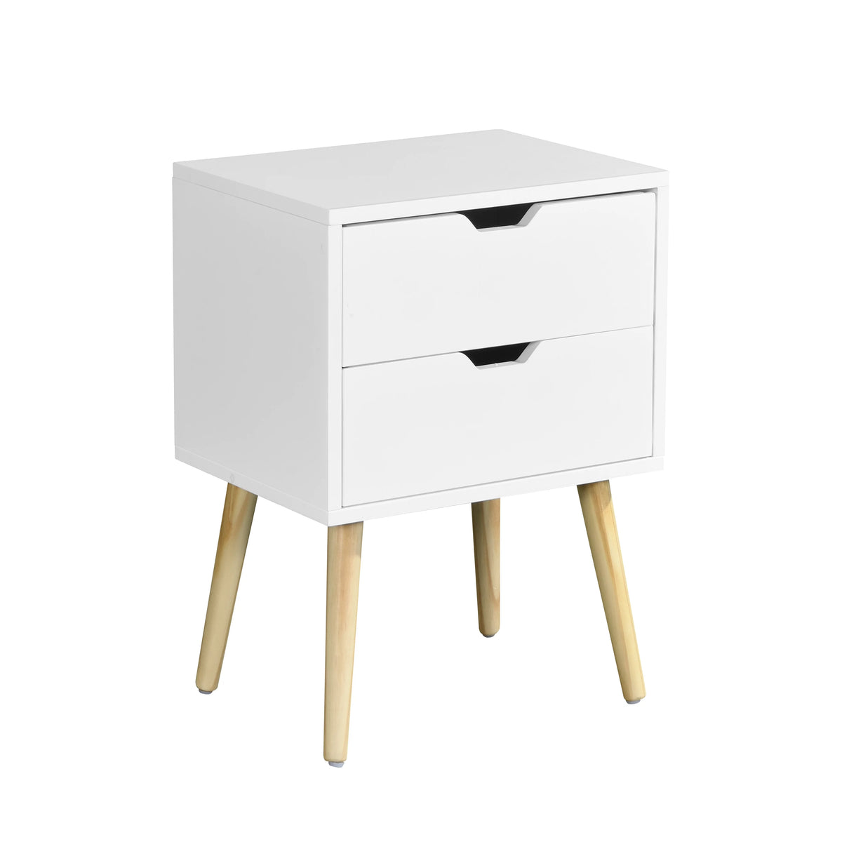 White 2 Drawer Side Table with Rubber Wood Legs E2239