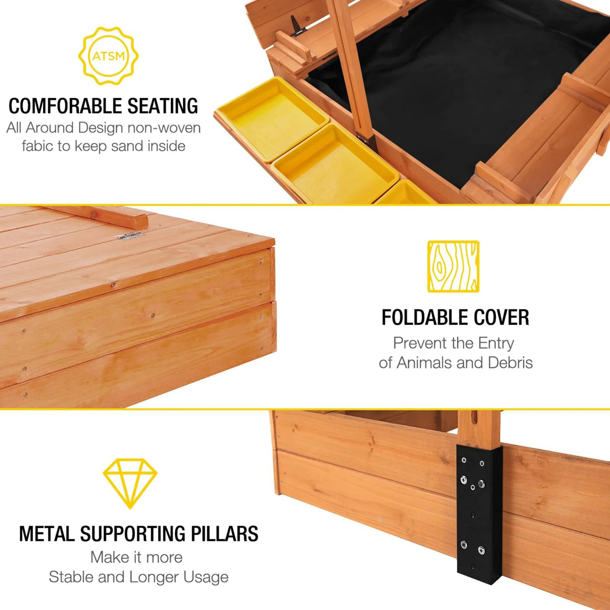 47'' Wooden Sandbox with Lid and Bench K6043