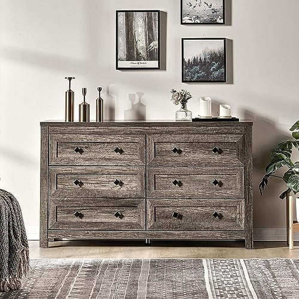 6 Drawer Wood Dresser Dark Oak B6701