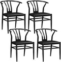 Black Set of 4 Metal Dining Chair with Y-Shaped Backrest PU Leather Seat D56235