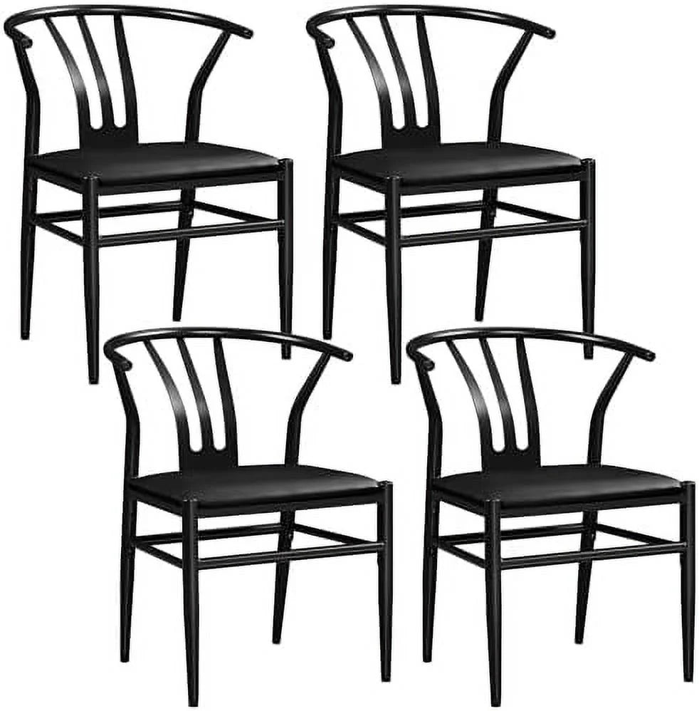 Black Set of 4 Metal Dining Chair with Y-Shaped Backrest PU Leather Seat D56235