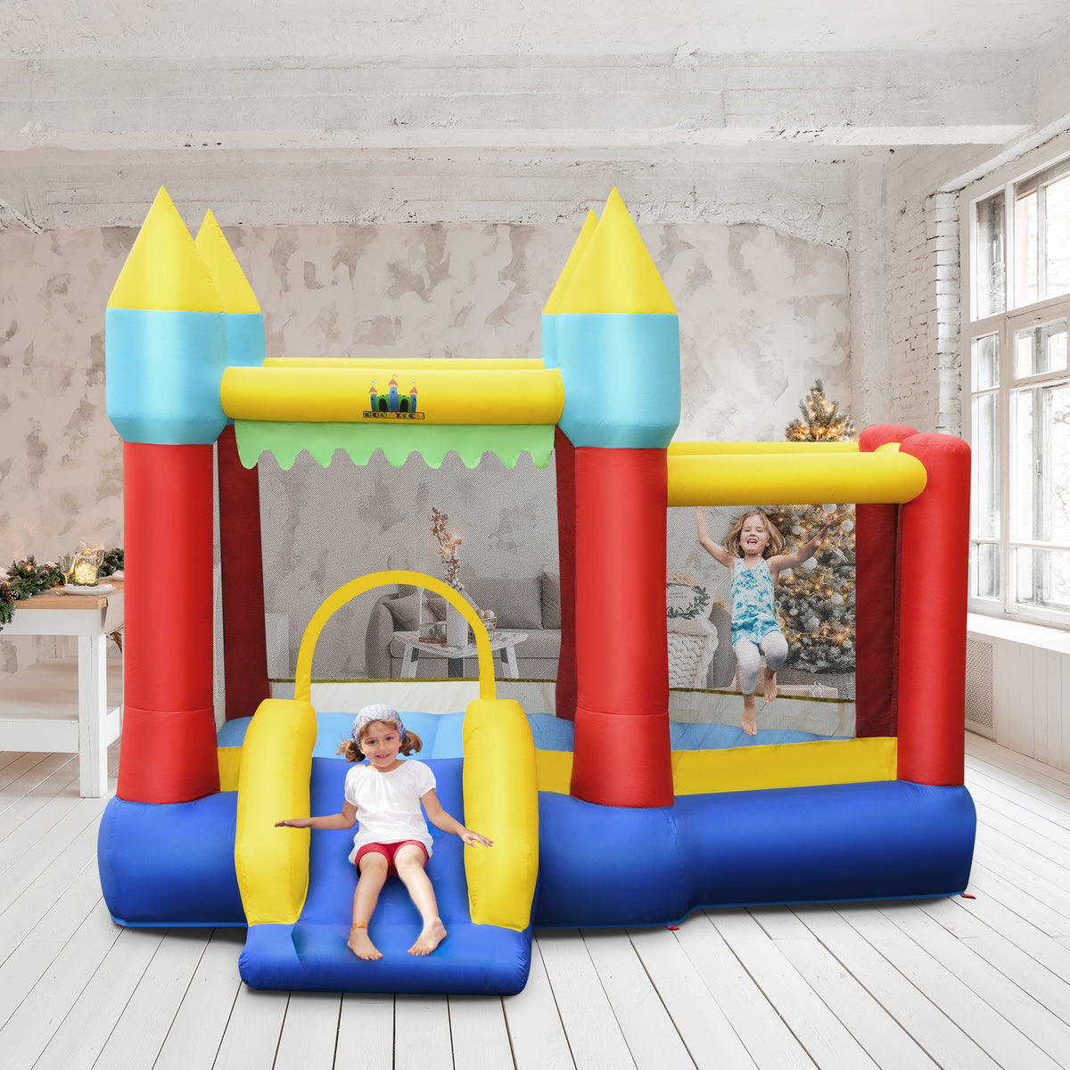 Inflatable Bounce House Slide with Tunnels Ball Pit and 480W Blower A235704