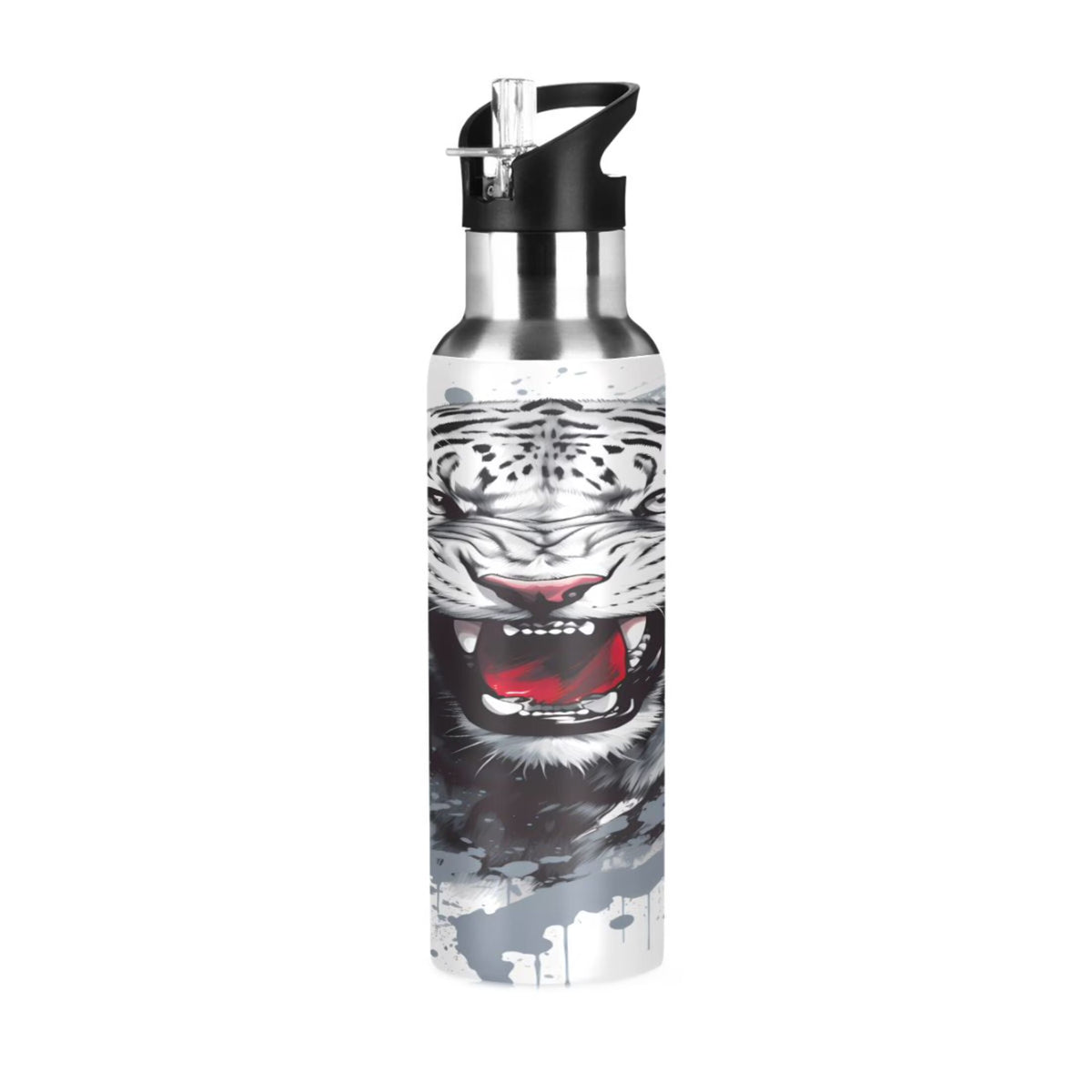 Black and White Stainless Steel Insulated Water Bottle with Straw Lid U3323