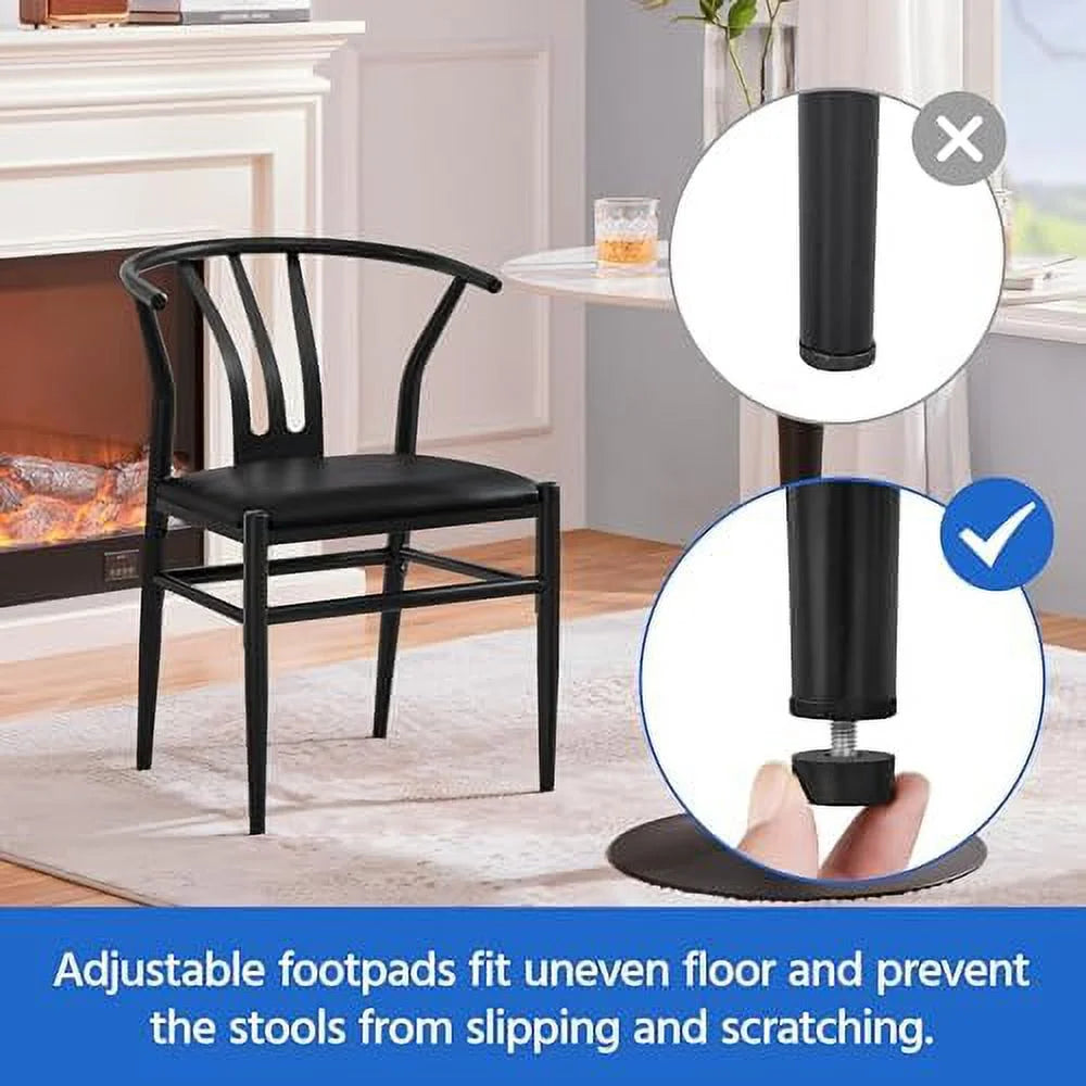 Black Set of 4 Metal Dining Chair with Y-Shaped Backrest PU Leather Seat D56235