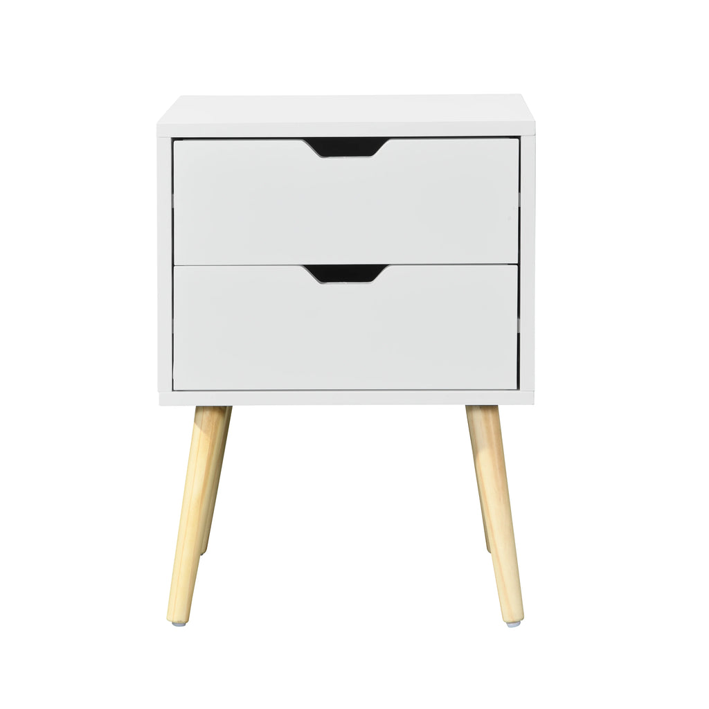 White 2 Drawer Side Table with Rubber Wood Legs E2239