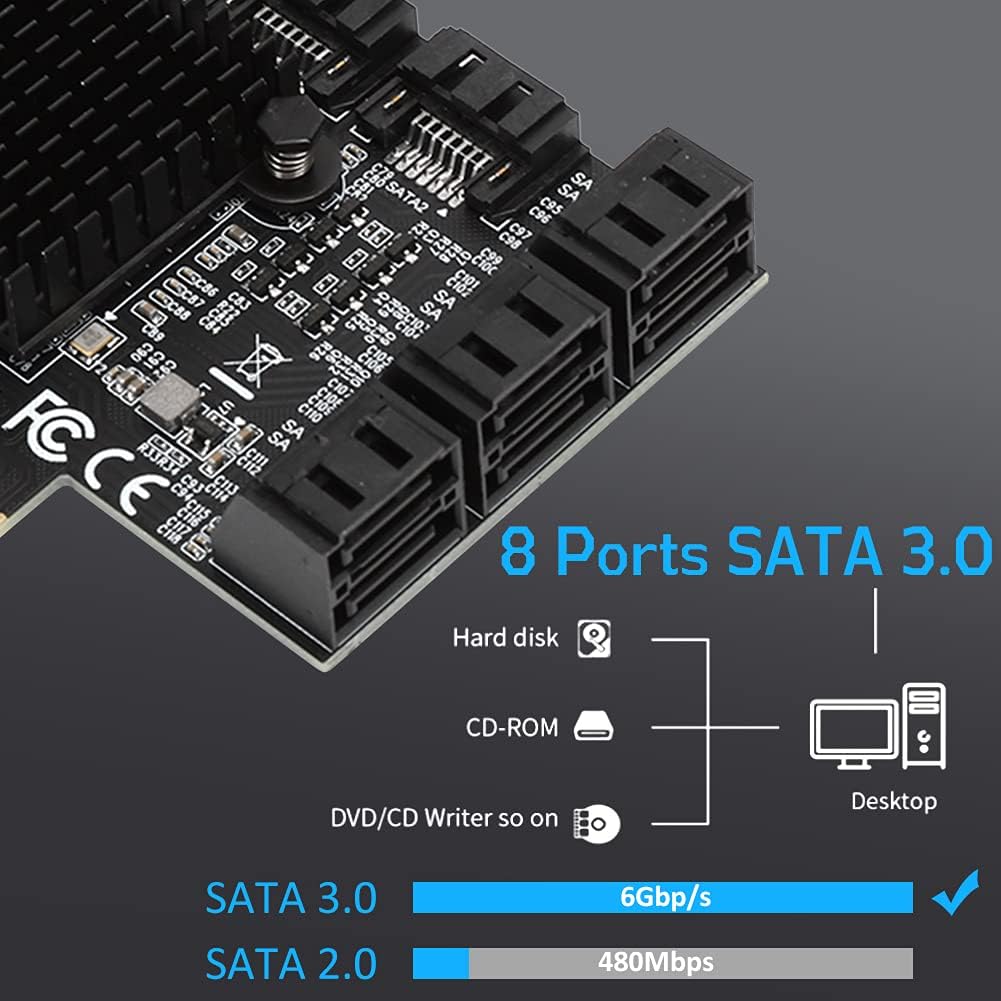 8 Ports PCI-E to SATA 3.0 Expansion Card with Driver Disc L276