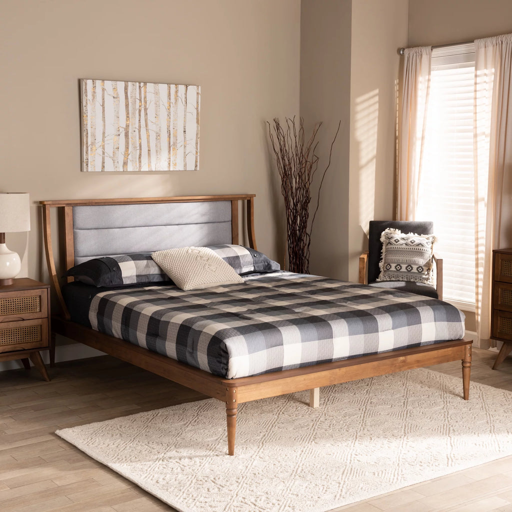 Light Grey Fabric Upholstered Queen Size Platform Bed N55650