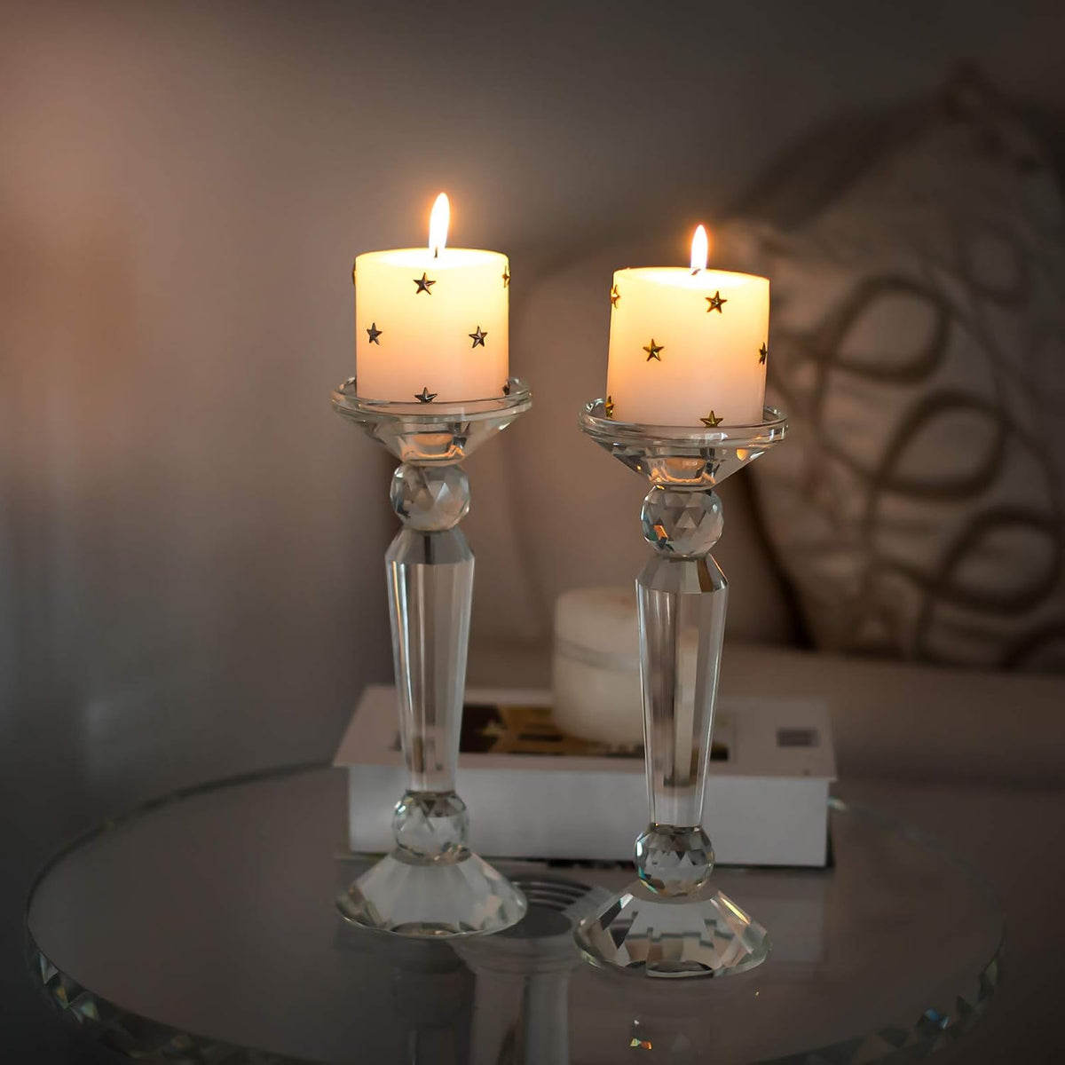 2-Pack Clear Crystal Candle Stick Holders (10.6inches Tall) V1458