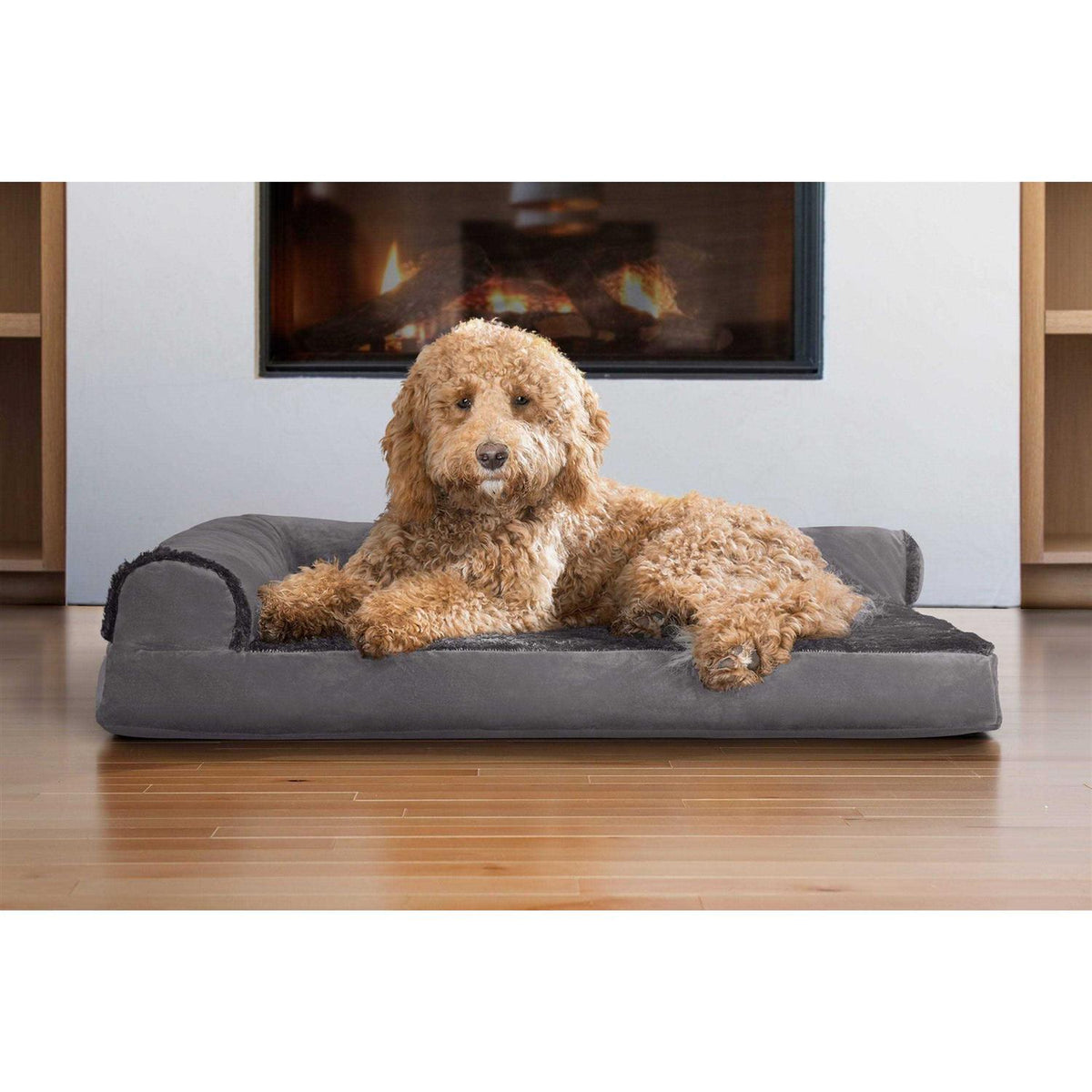 Two-Tone Faux Fur Suede Chaise Lounge Dog Bed P365226