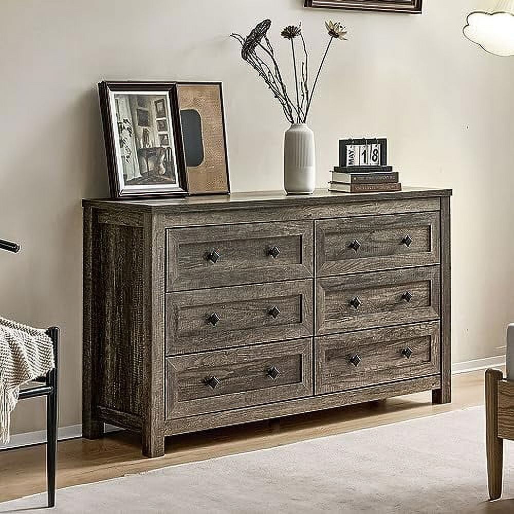 6 Drawer Wood Dresser Dark Oak B6701