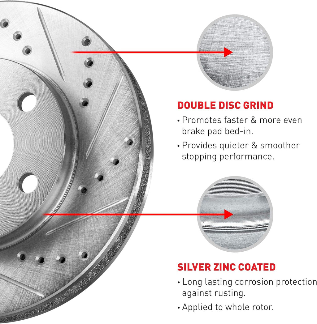 Drilled and Slotted Brake Rotors and Pads with Hardware Kit E645330