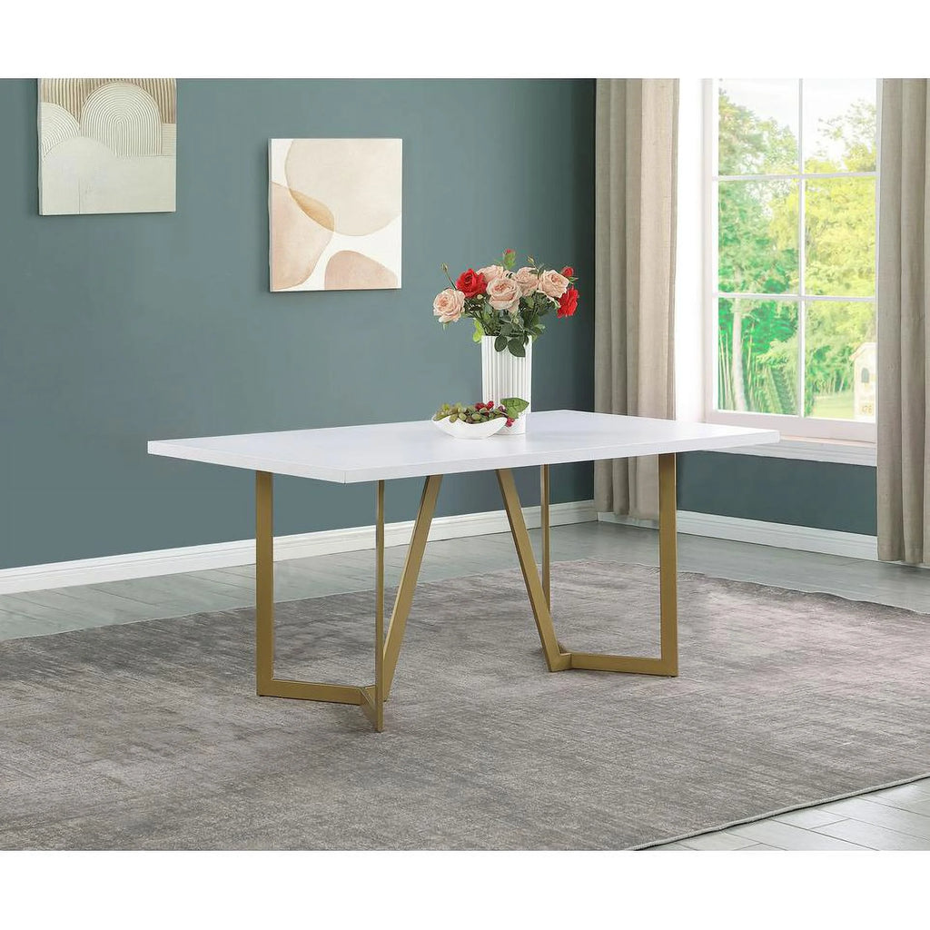 5pc White Wood Top Rectangle Dining Table with 4 White Faux Leather Chairs X838