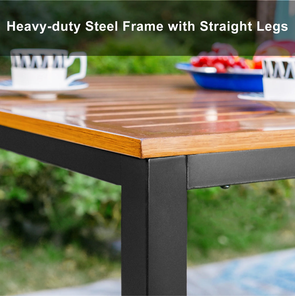 Rectangle Outdoor Dining Table Steel Frame Wood Grain Top D1790