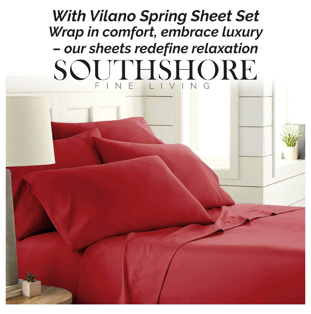 Twin XL 4-Piece Red Bed Sheets with 21" Deep Fitted Sheet T522