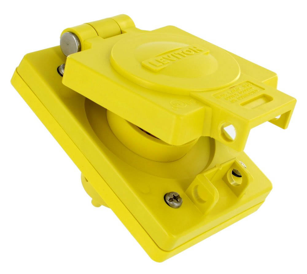 Yellow Single Inlet with Cover, 15 Amp 125 Volt O95073