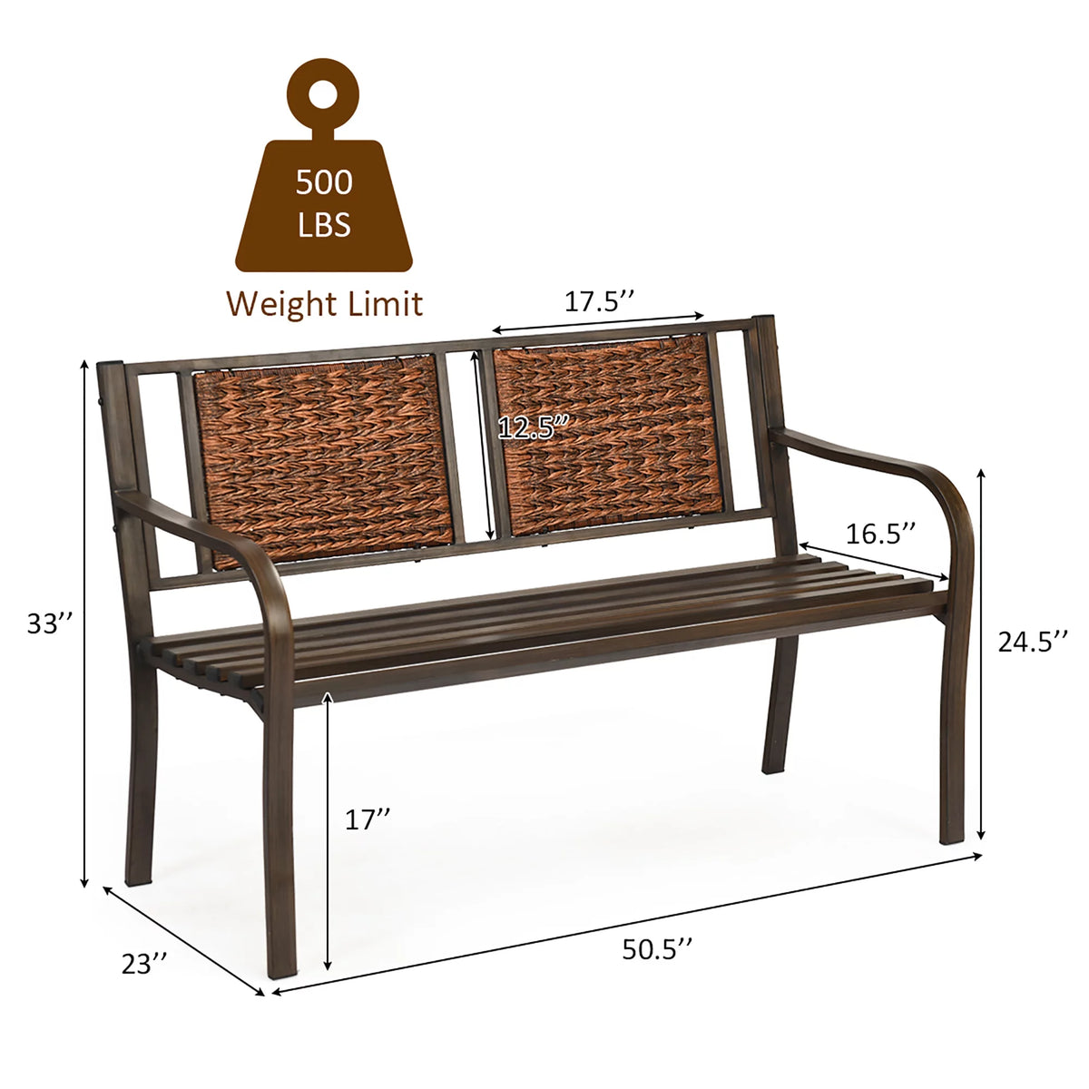 Patio Garden Bench Steel Frame Rattan Backrest P293