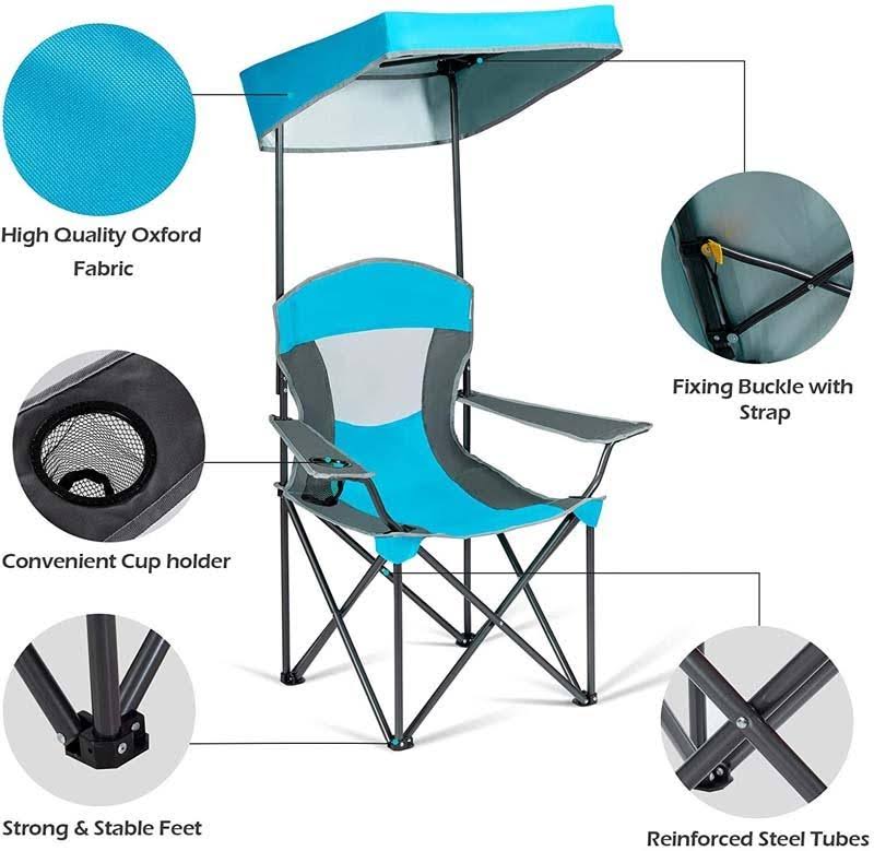 Turquoise Folding Camping Canopy Chair with Cup Holder Cooler K154