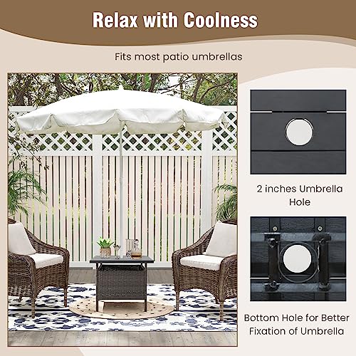 Outdoor Wicker Rattan Coffee Table with Umbrella Insert Hole O46822