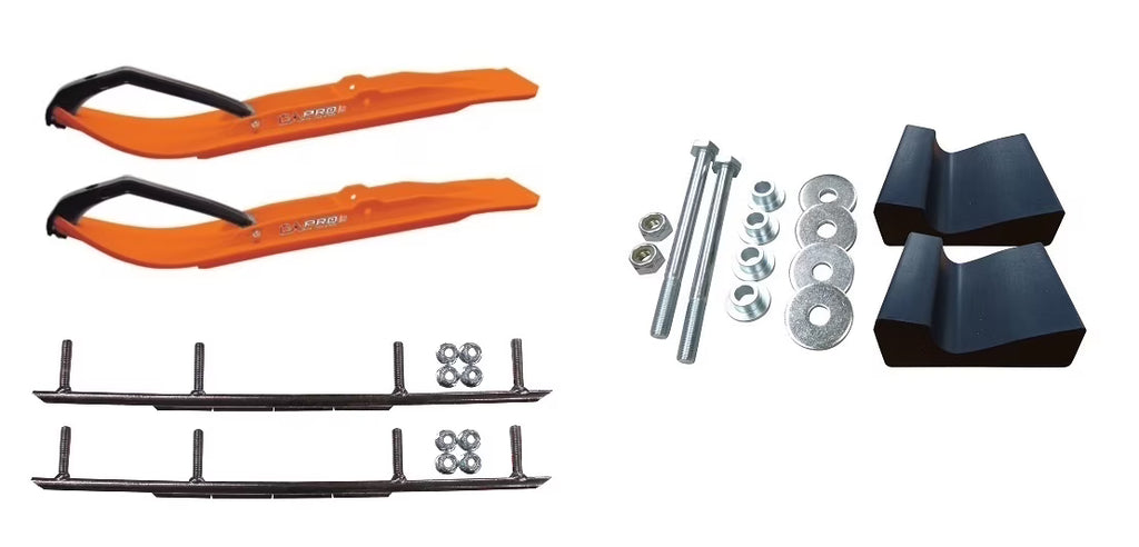 Orange XT Snowmobile Skis with 8" Round Bars Complete Kit C2946