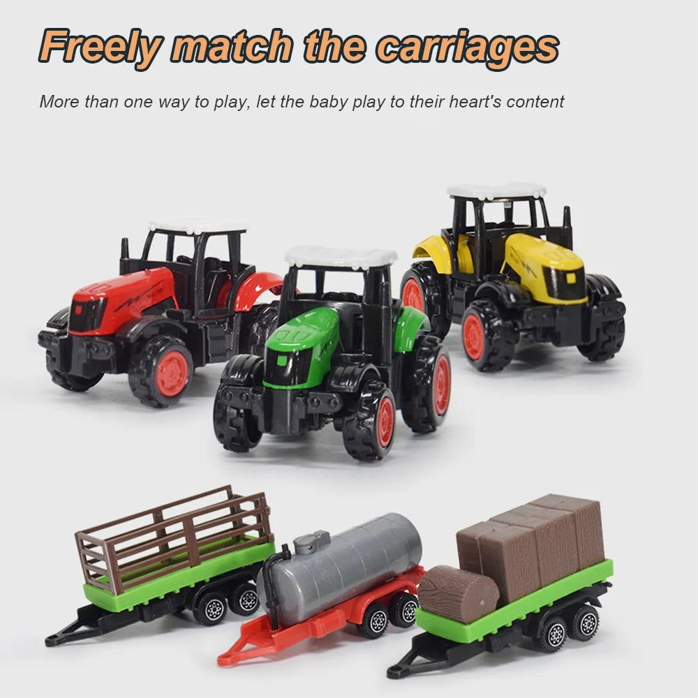 3 Pieces Die-Cast Metal Toy Farm Tractors Truck and Trailers Set P81956