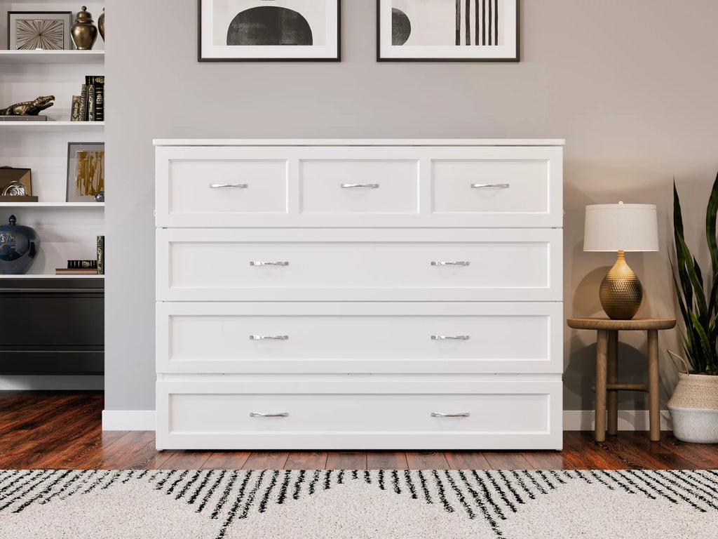 White Solid Wood Murphy Bed Chest with Mattress Q71419