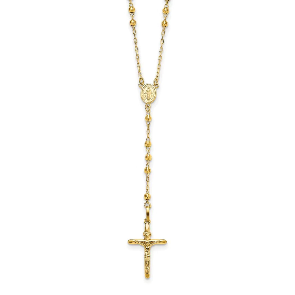 10k Gold Sparkle Cut 3mm Beaded Semi Solid Rosary Necklace 24 Inch P598704