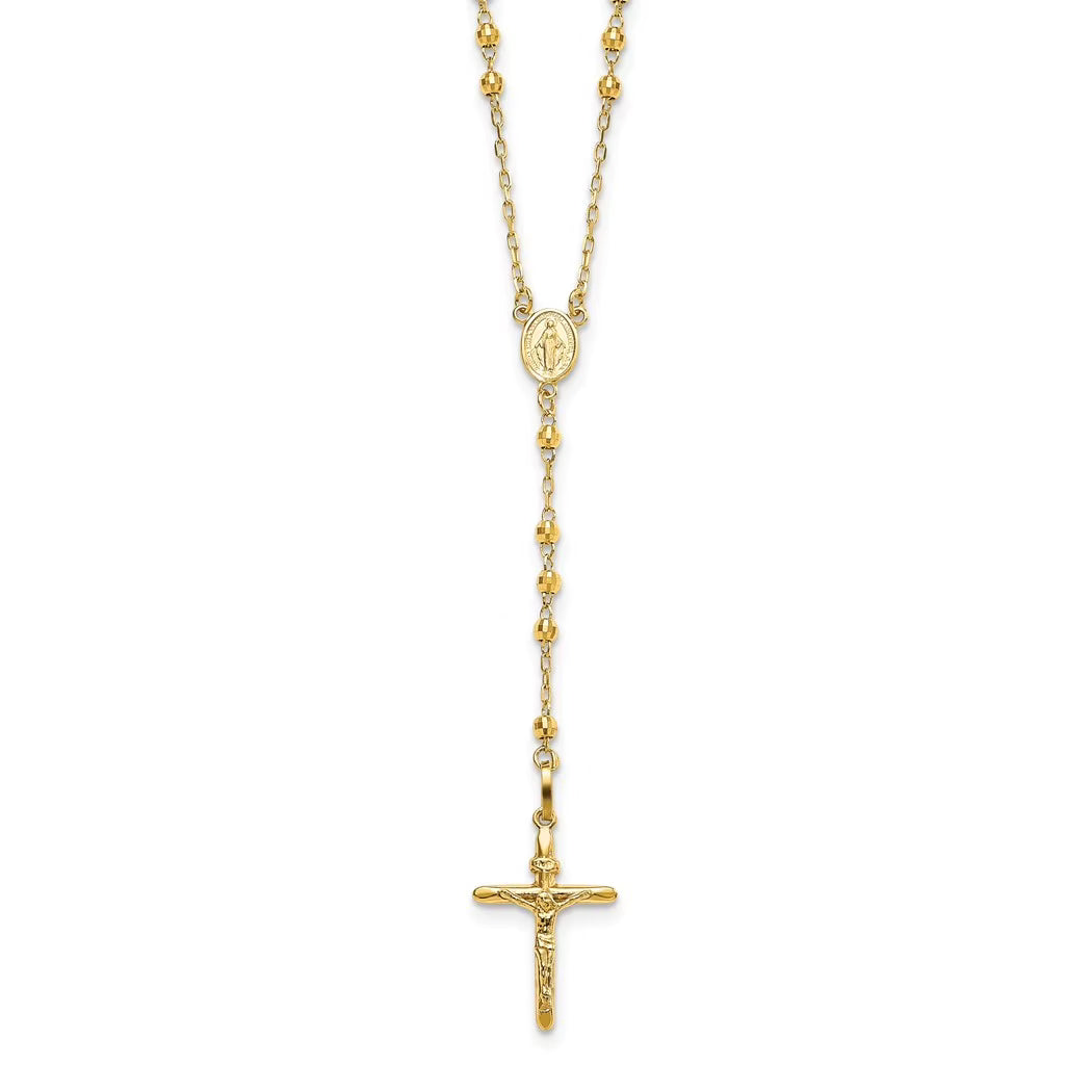 10k Gold Sparkle Cut 3mm Beaded Semi Solid Rosary Necklace 24 Inch P598704