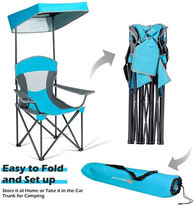 Turquoise Folding Camping Canopy Chair with Cup Holder Cooler K154