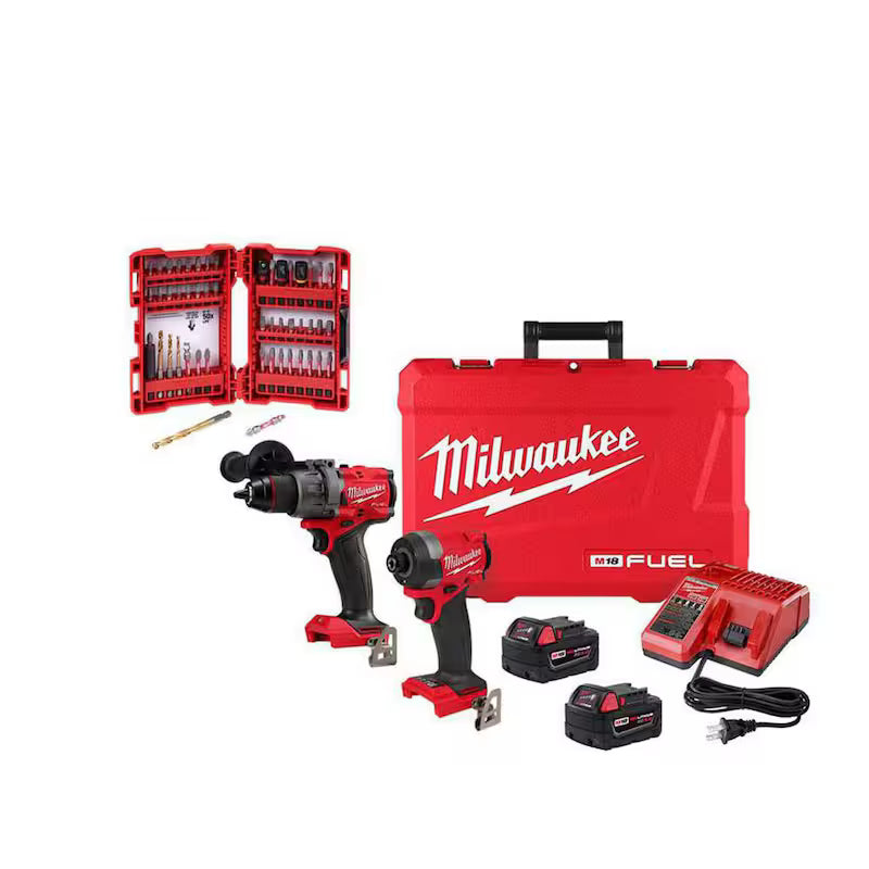 18-Volt Brushless Cordless Hammer Drill & Impact Driver Combo Kit with 50-Piece Bit Set T135