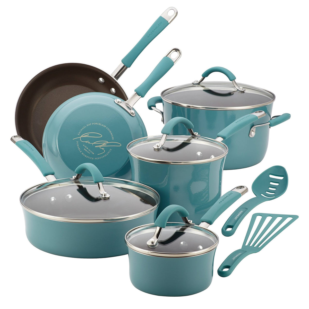 Agave Blue 12-Piece Nonstick Porcelain Enamel Cookware Set P643176