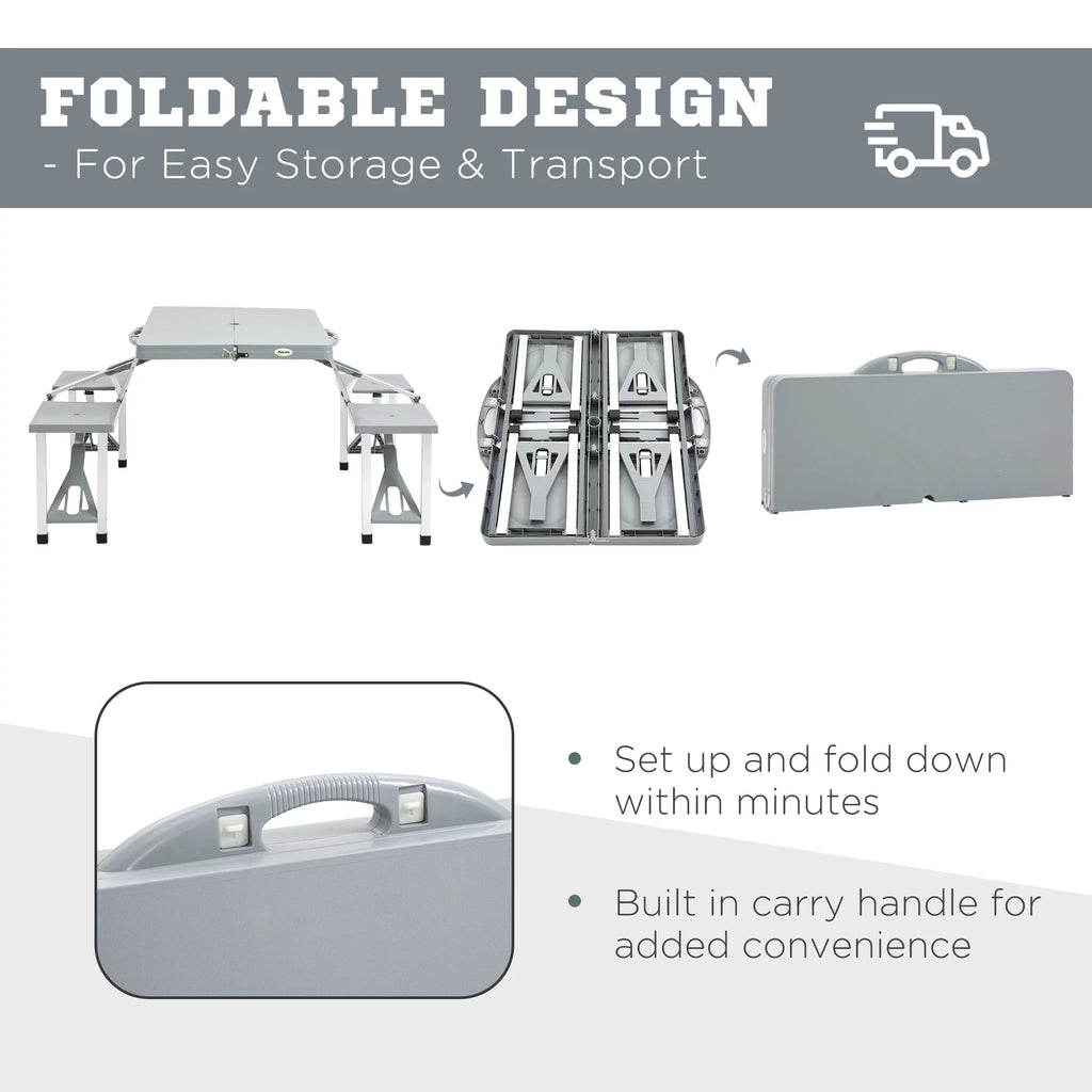 Portable Foldable 4-Person Picnic Table with Seats and Umbrella Hole, Grey H503