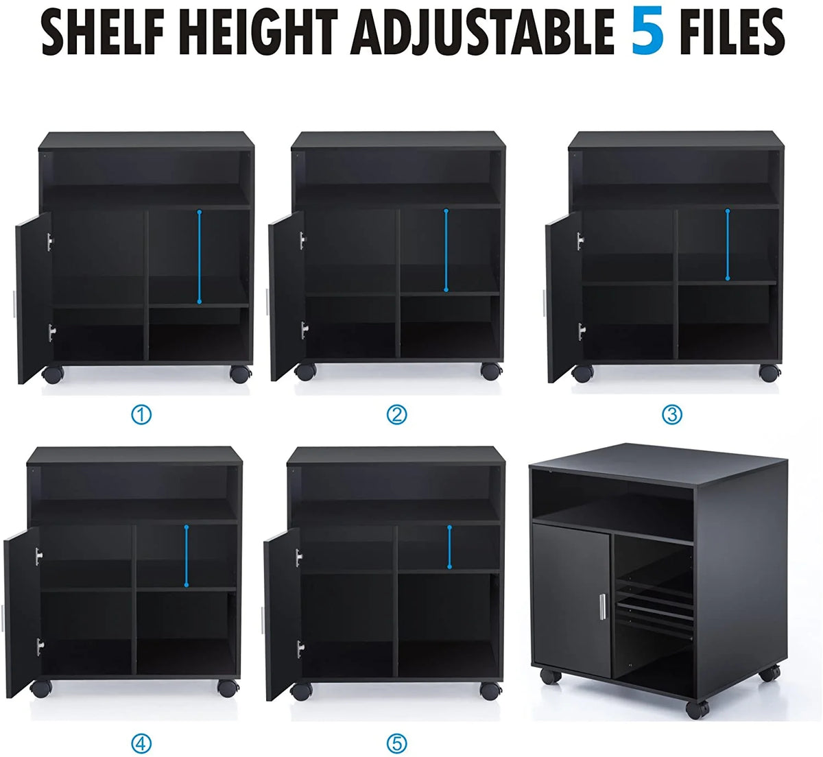 Black Printer Stand with Storage and Wheels Y6552