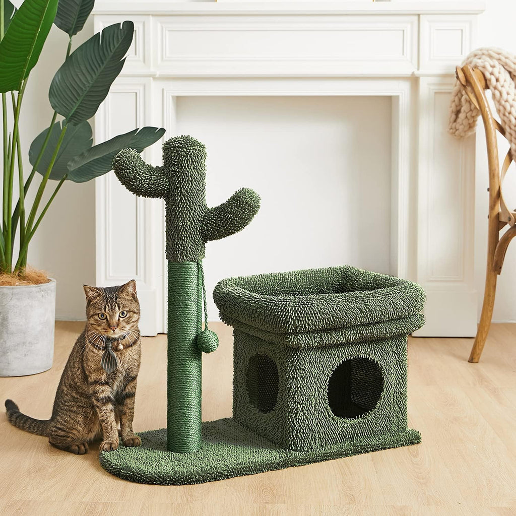 Green Cat Scratching Post Kitty Condo with Dangling Ball U27459
