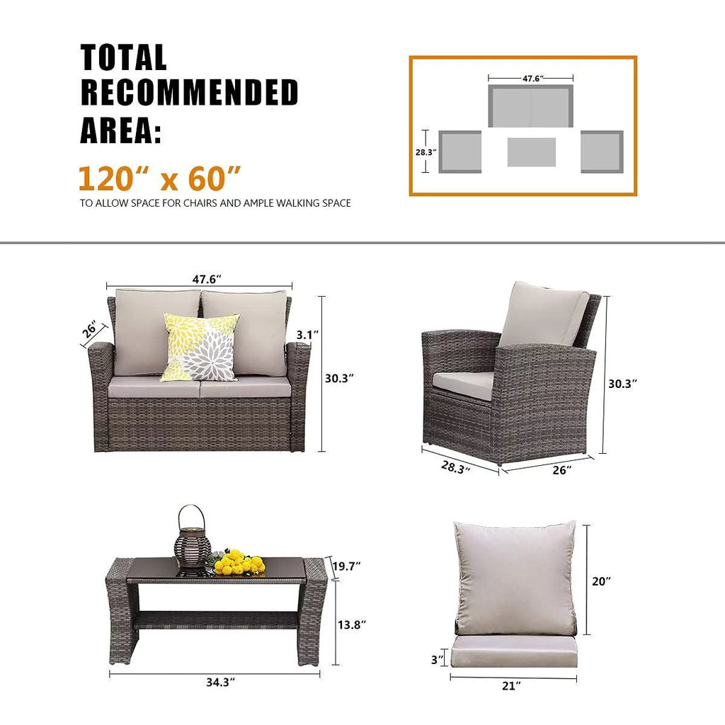 4 Pcs Brown Wicker Patio Conversation Sofa Set with Coffee Table B91999