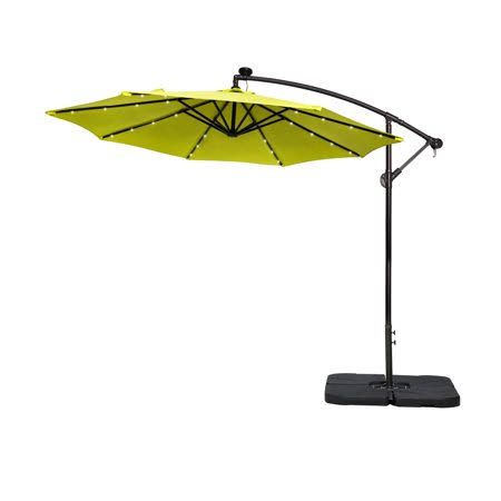 Lime Green 10 ft Solar LED Cantilever Umbrella with Base Weights Kit N12962