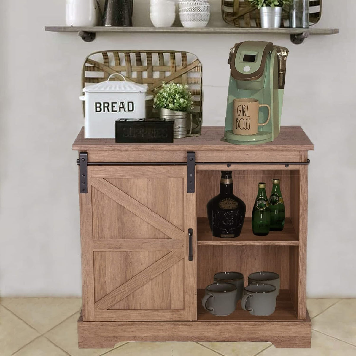 White Farmhouse Storage Chest with Sliding Barn Door and Metal Knob Y76895