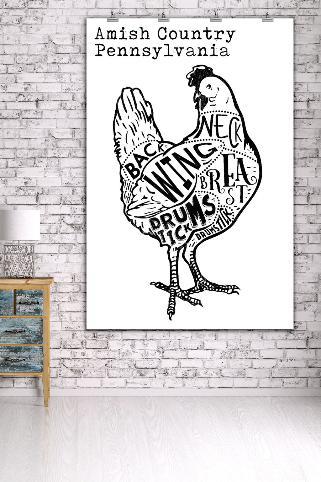 Black Chicken on White Press 36x54 Giclee Art Print N19654
