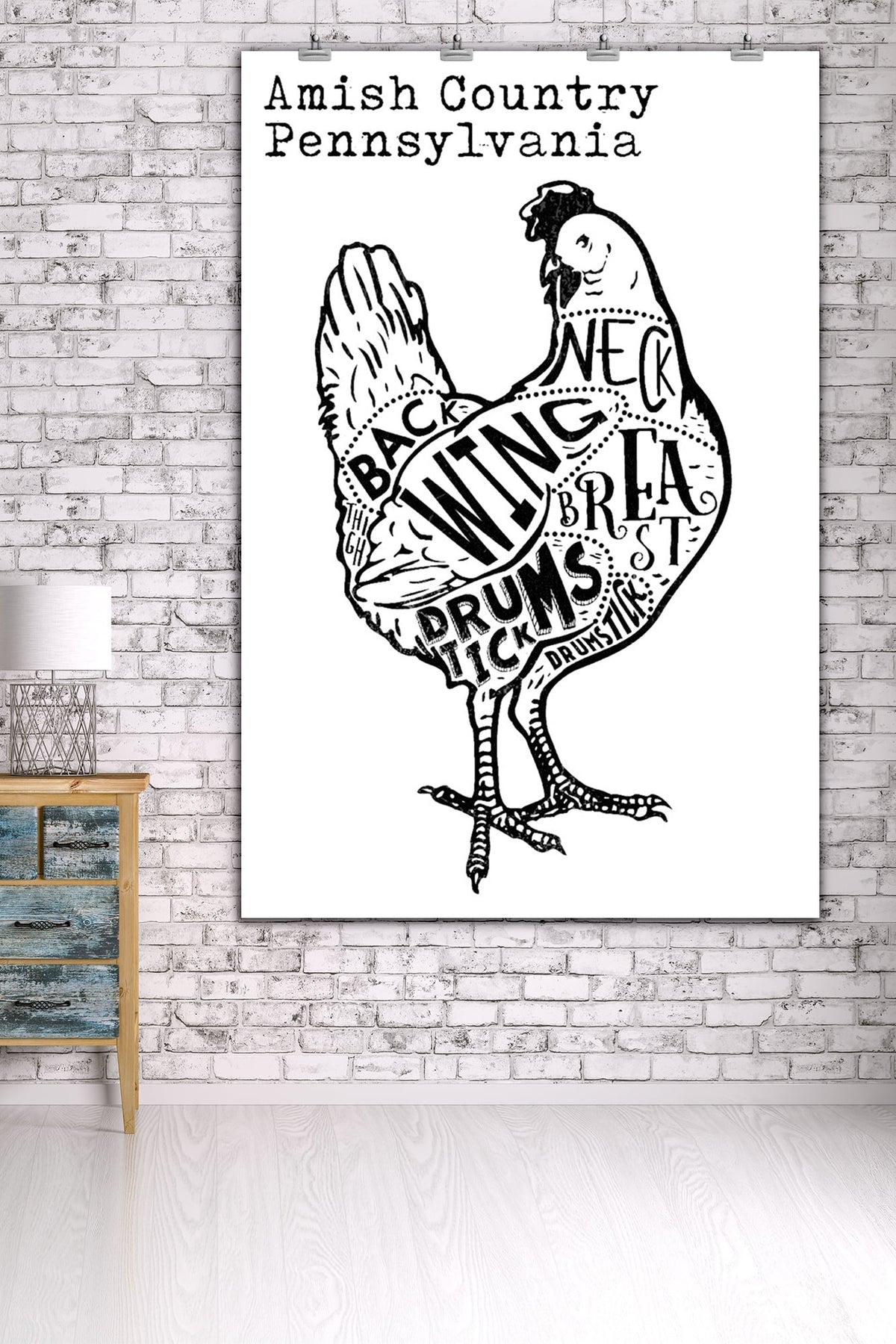 Black Chicken on White Press 36x54 Giclee Art Print N19654