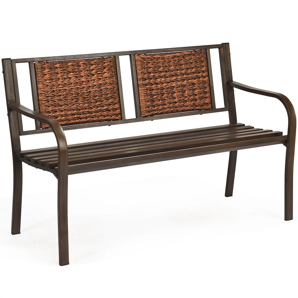 Patio Garden Bench Steel Frame Rattan Backrest P293