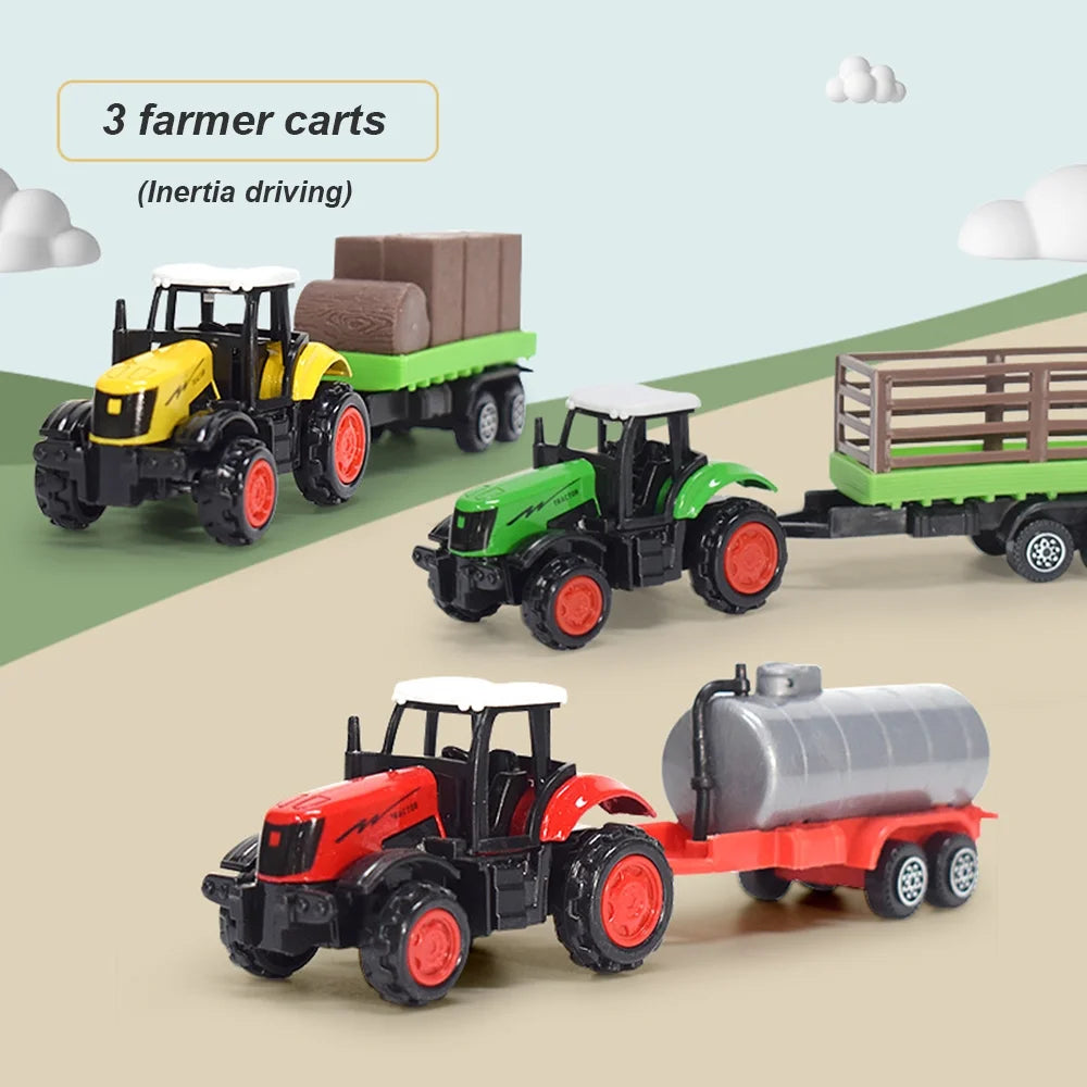 3 Pieces Die-Cast Metal Toy Farm Tractors Truck and Trailers Set P81956