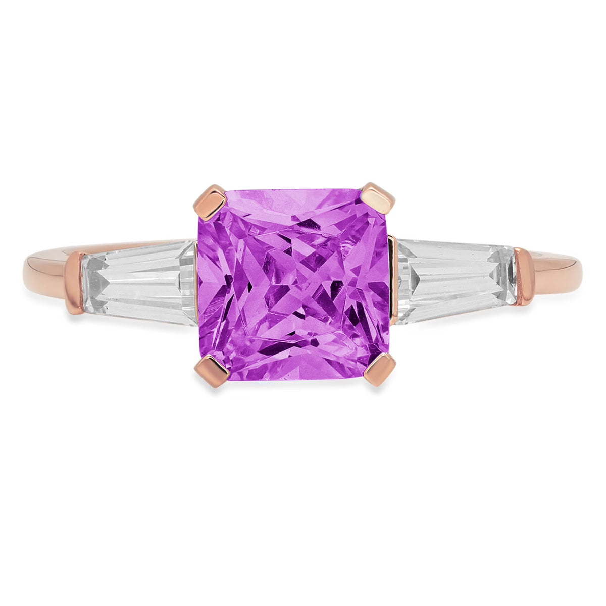 1.62ct Emerald Cut Purple Simulated Alexandrite 18k Rose Gold 3 Stone Ring O724